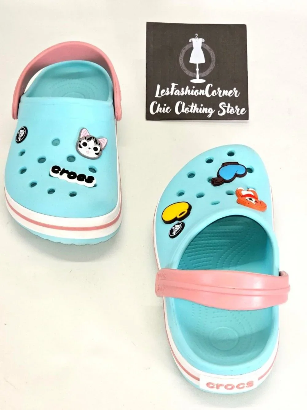 Crocs Junior Ice Blue/Pink Rubber Jibbitz Crocband Clog Size 2 1993